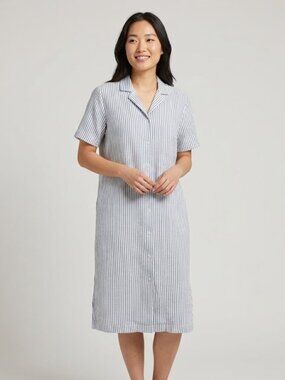 Muji 100% Linen Striped Oversized Midi Shirtdress L